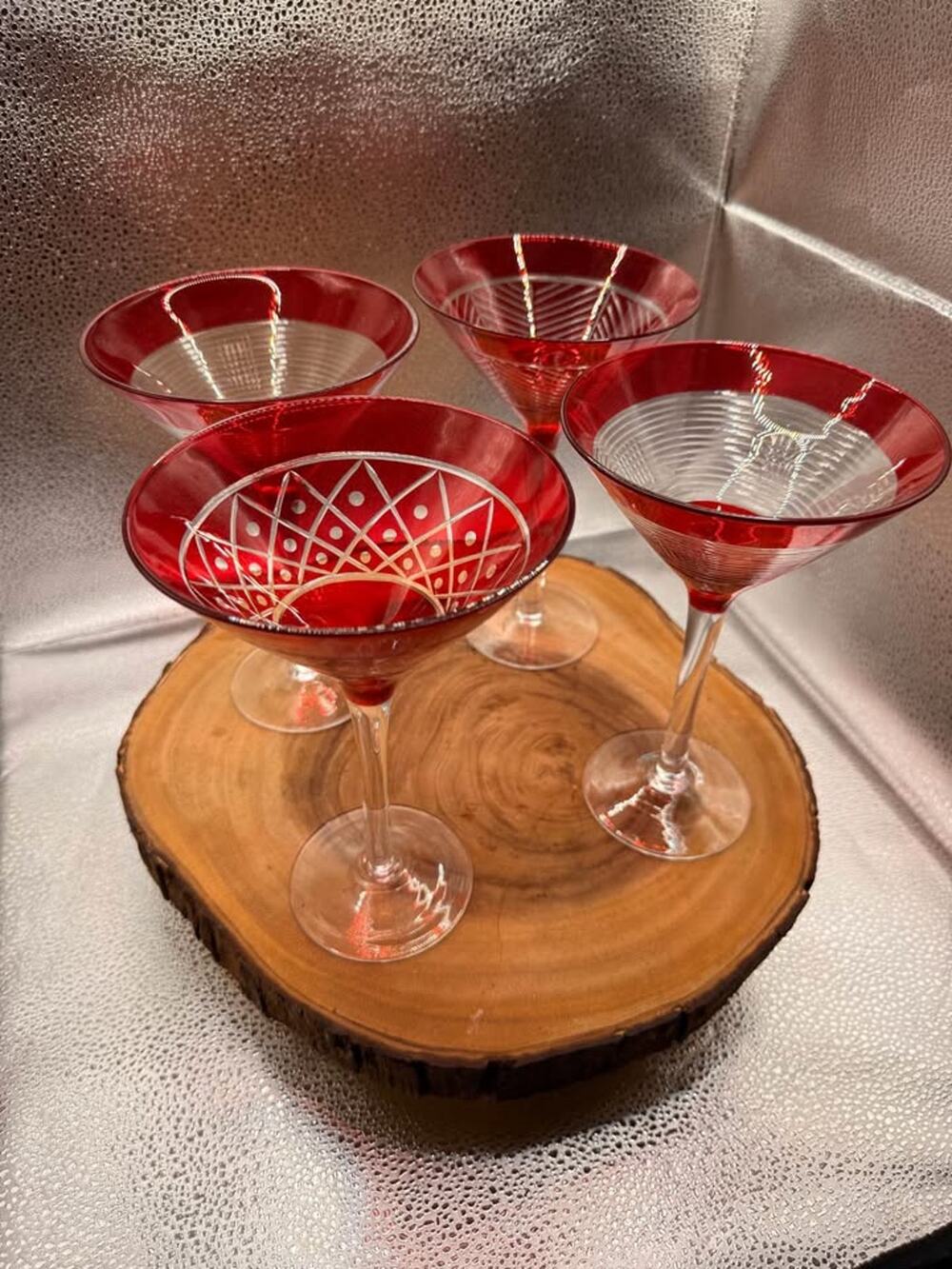Vintage Martini 🍸 4 Red Glasses Stunning